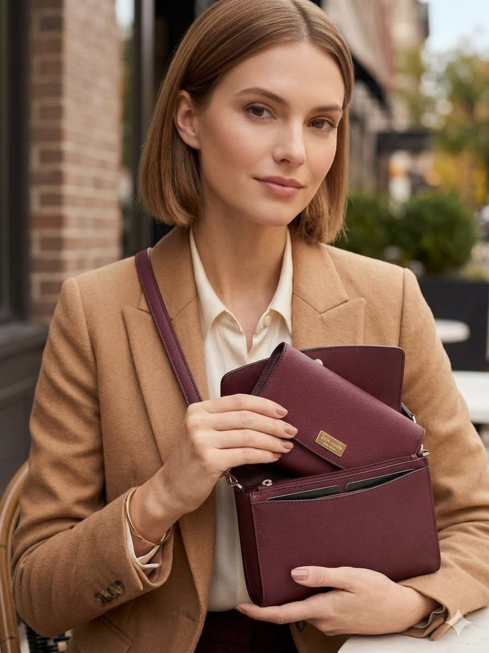 Kate Spade New York Burgundy Saffiano Leather Wristlet Clutch Wallet